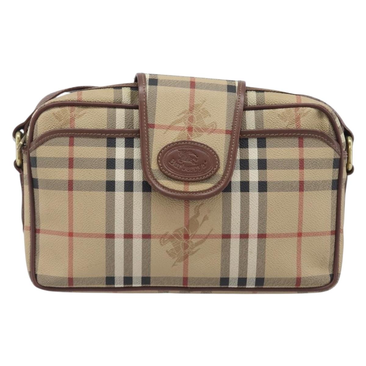 Burberrys Nova Check Shoulder Bag PVC Beige Gold Tone Auth 209127