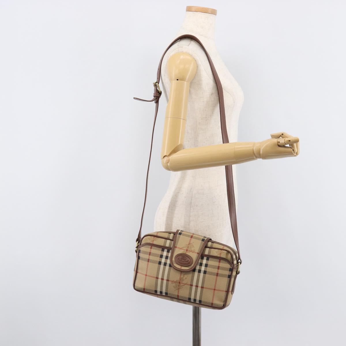 Burberrys Nova Check Shoulder Bag PVC Beige Gold Tone Auth 209127