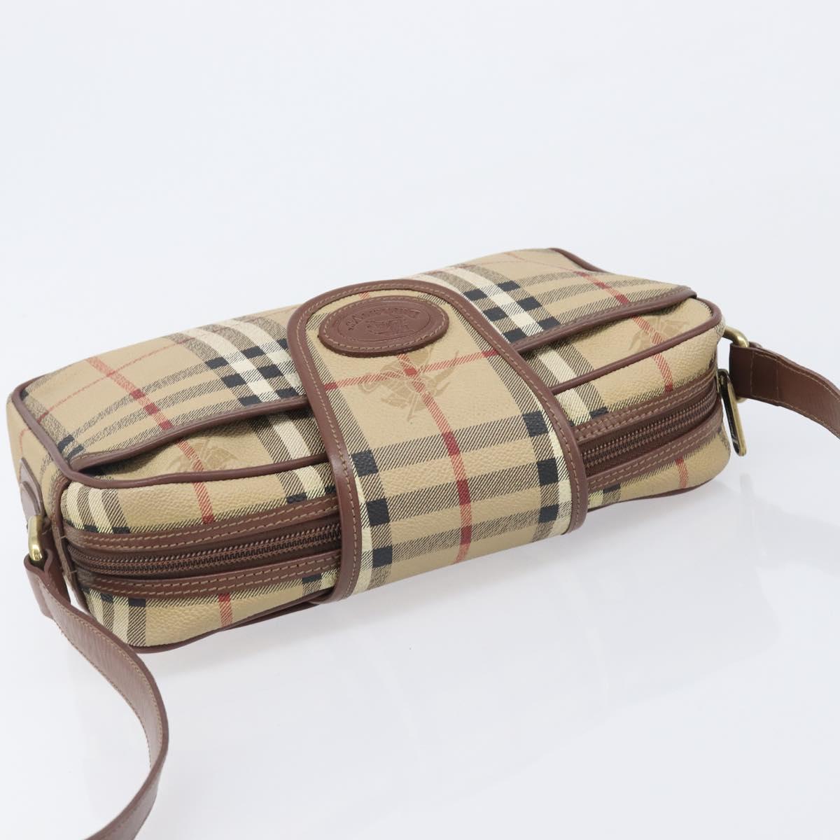 Burberrys Nova Check Shoulder Bag PVC Beige Gold Tone Auth 209127