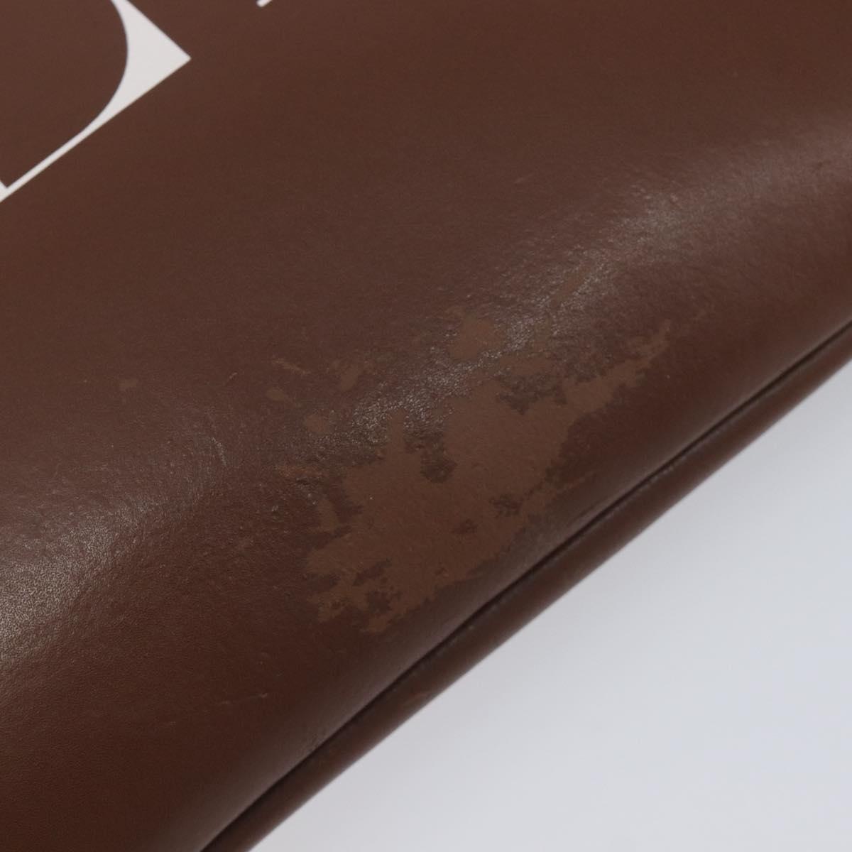 Valentino Clutch Bag Leather Brown Silver Auth 209130