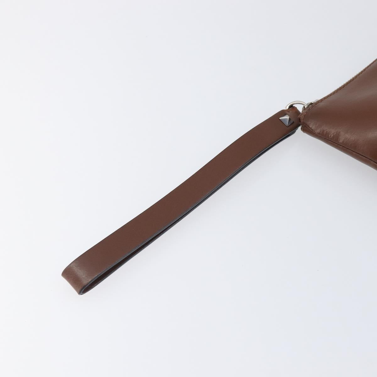 Valentino Clutch Bag Leather Brown Silver Auth 209130