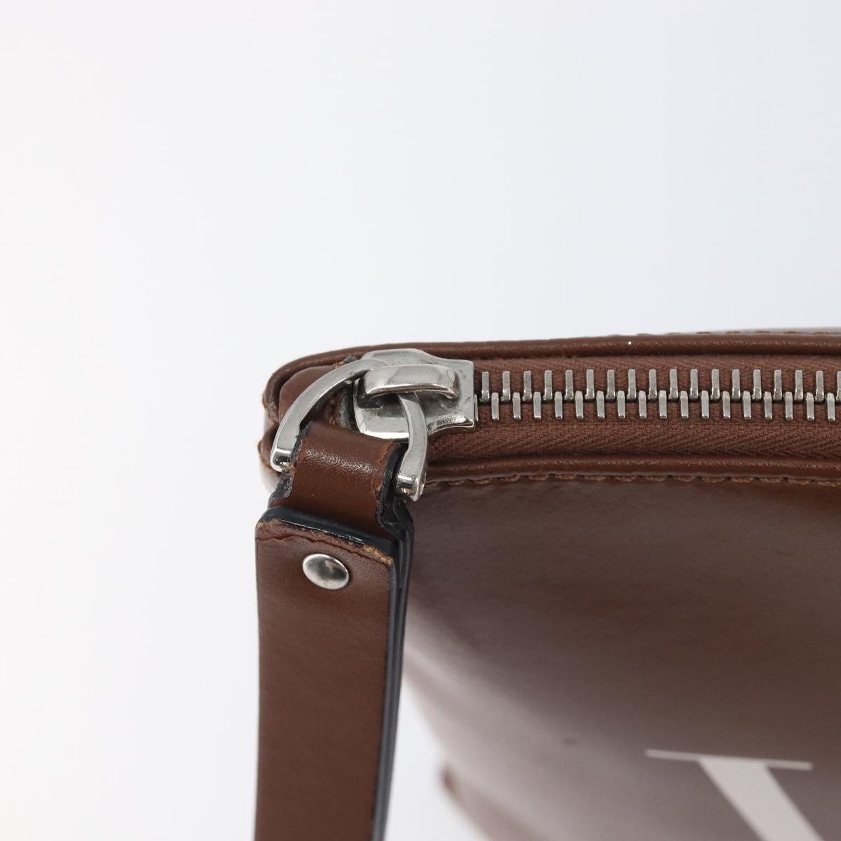 Valentino Clutch Bag Leather Brown Silver Auth 209130