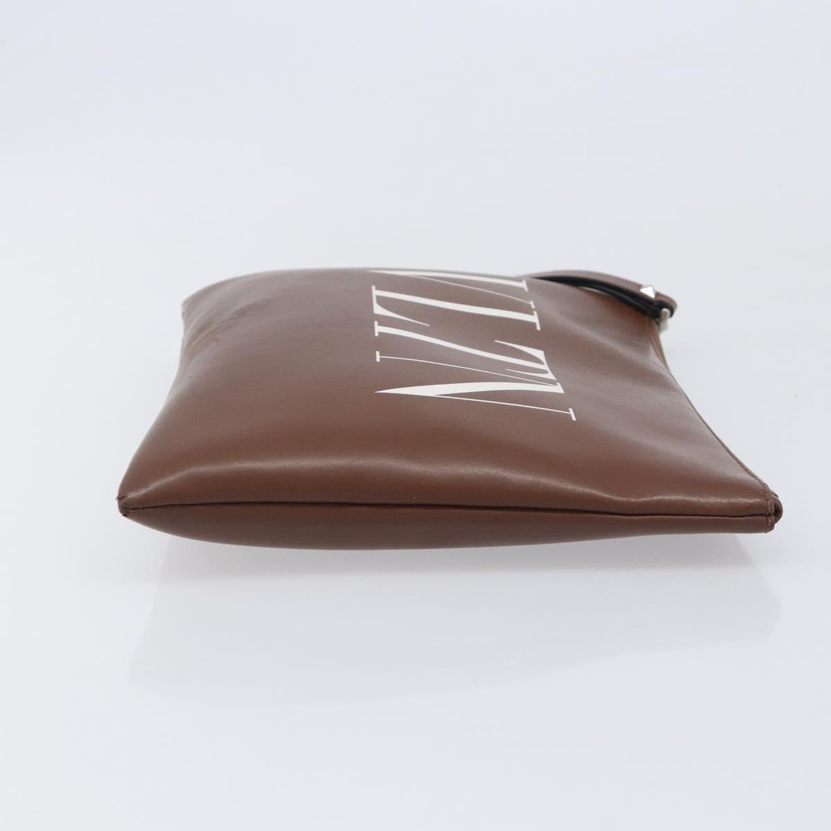 Valentino Clutch Bag Leather Brown Silver Auth 209130