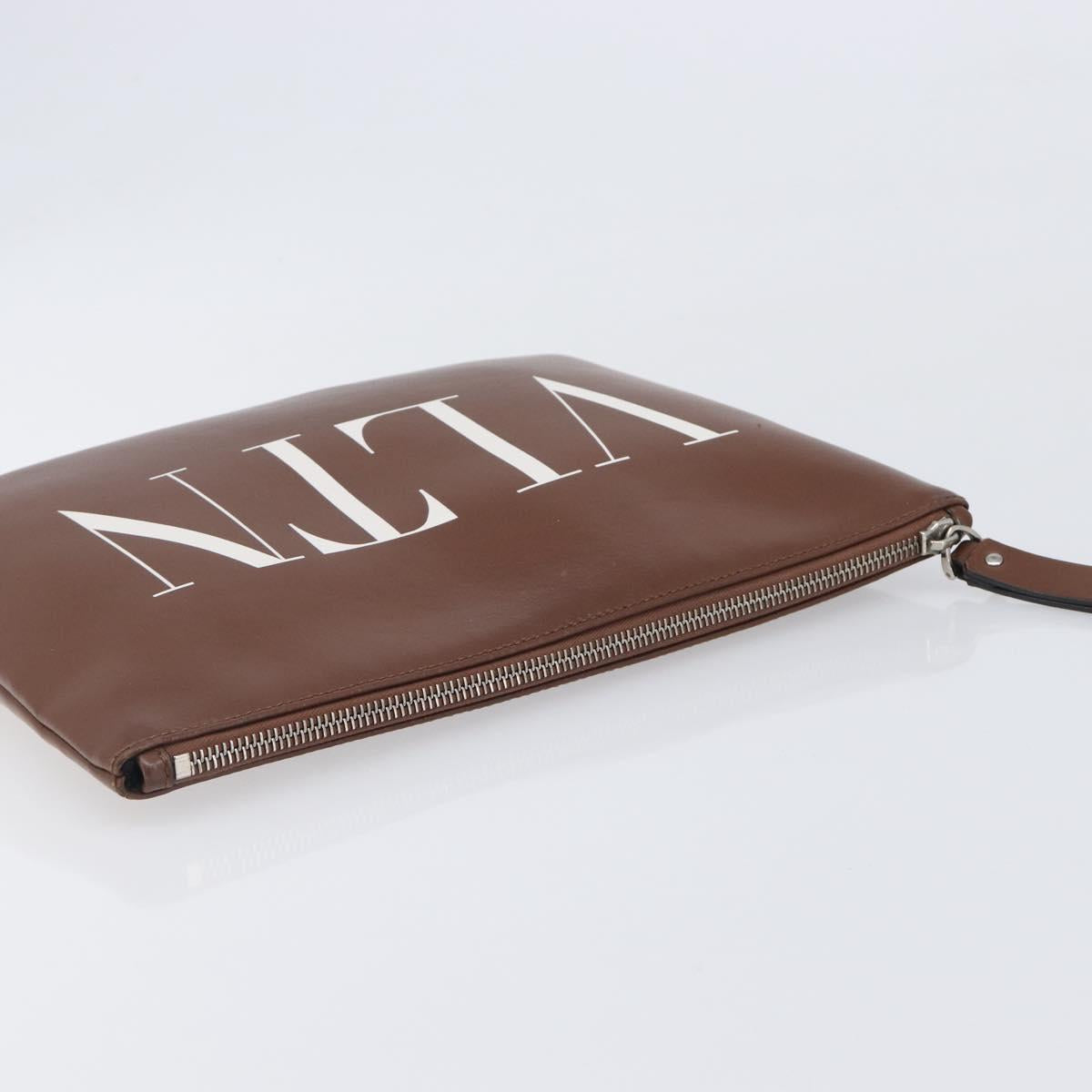 Valentino Clutch Bag Leather Brown Silver Auth 209130