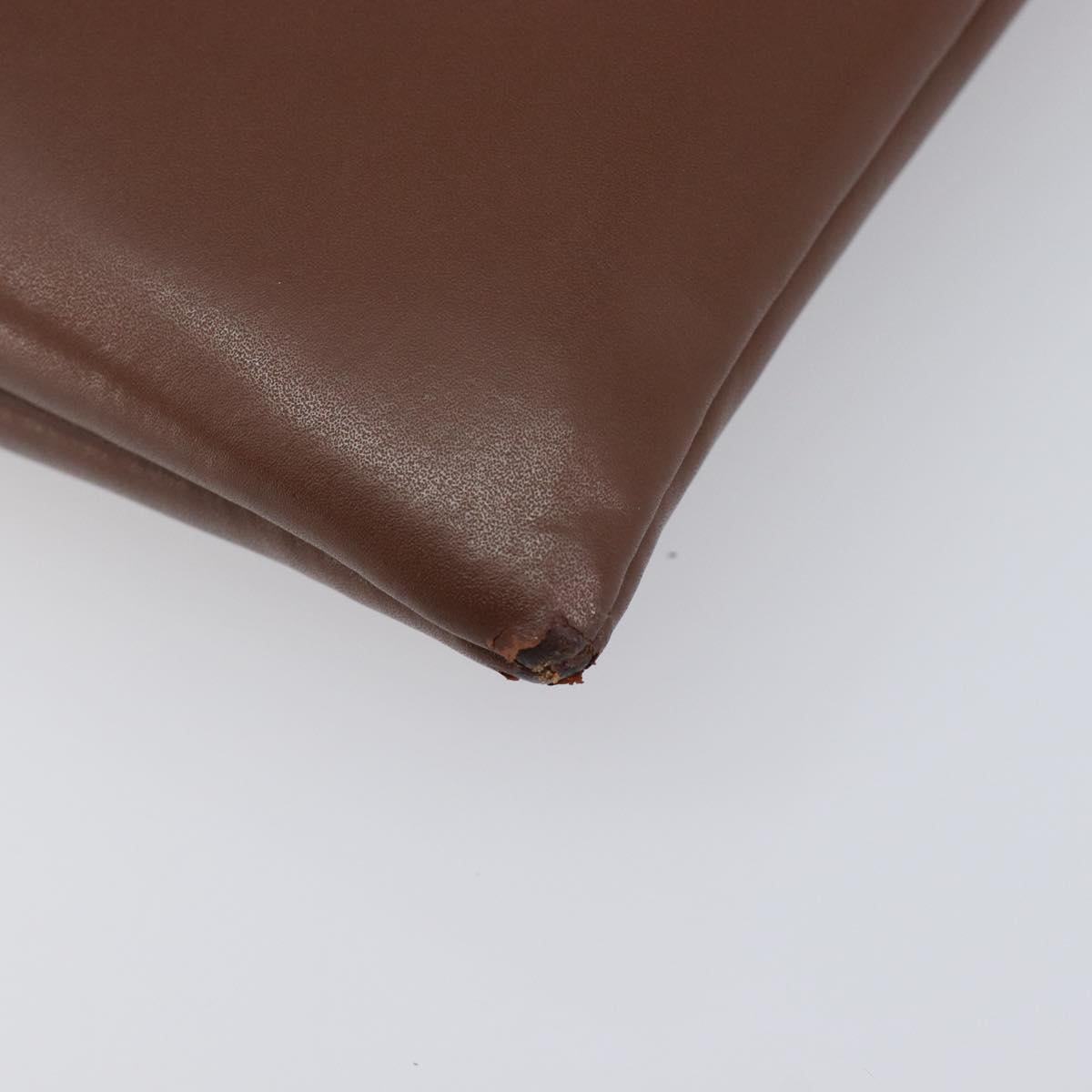 Valentino Clutch Bag Leather Brown Silver Auth 209130