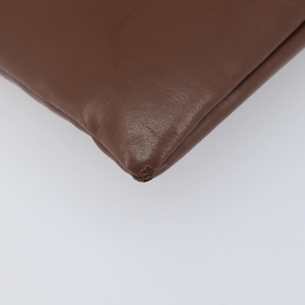 Valentino Clutch Bag Leather Brown Silver Auth 209130