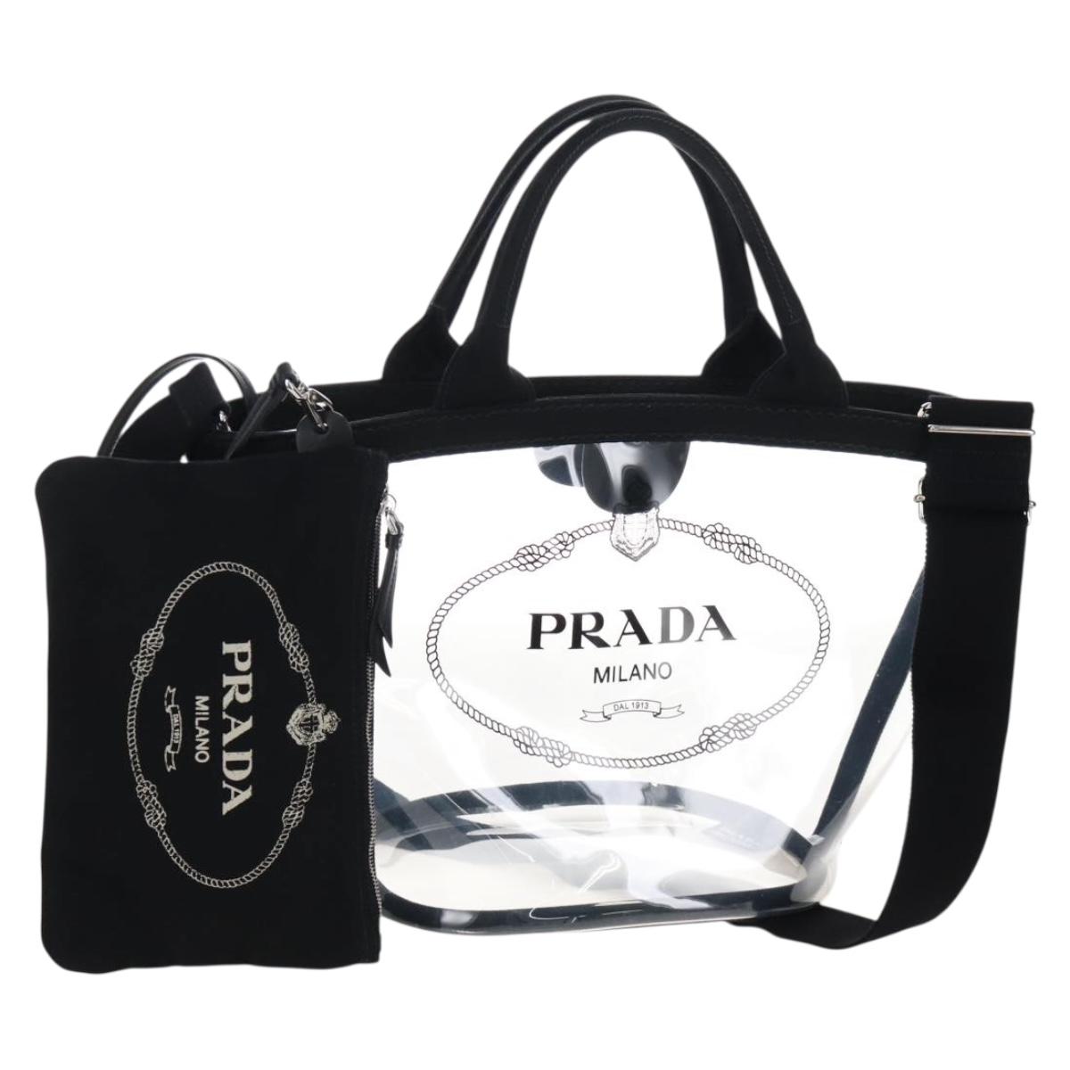 PRADA Hand Bag Vinyl 2way Black Silver Auth 209132A