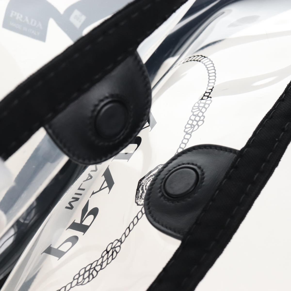 PRADA Hand Bag Vinyl 2way Black Silver Auth 209132A