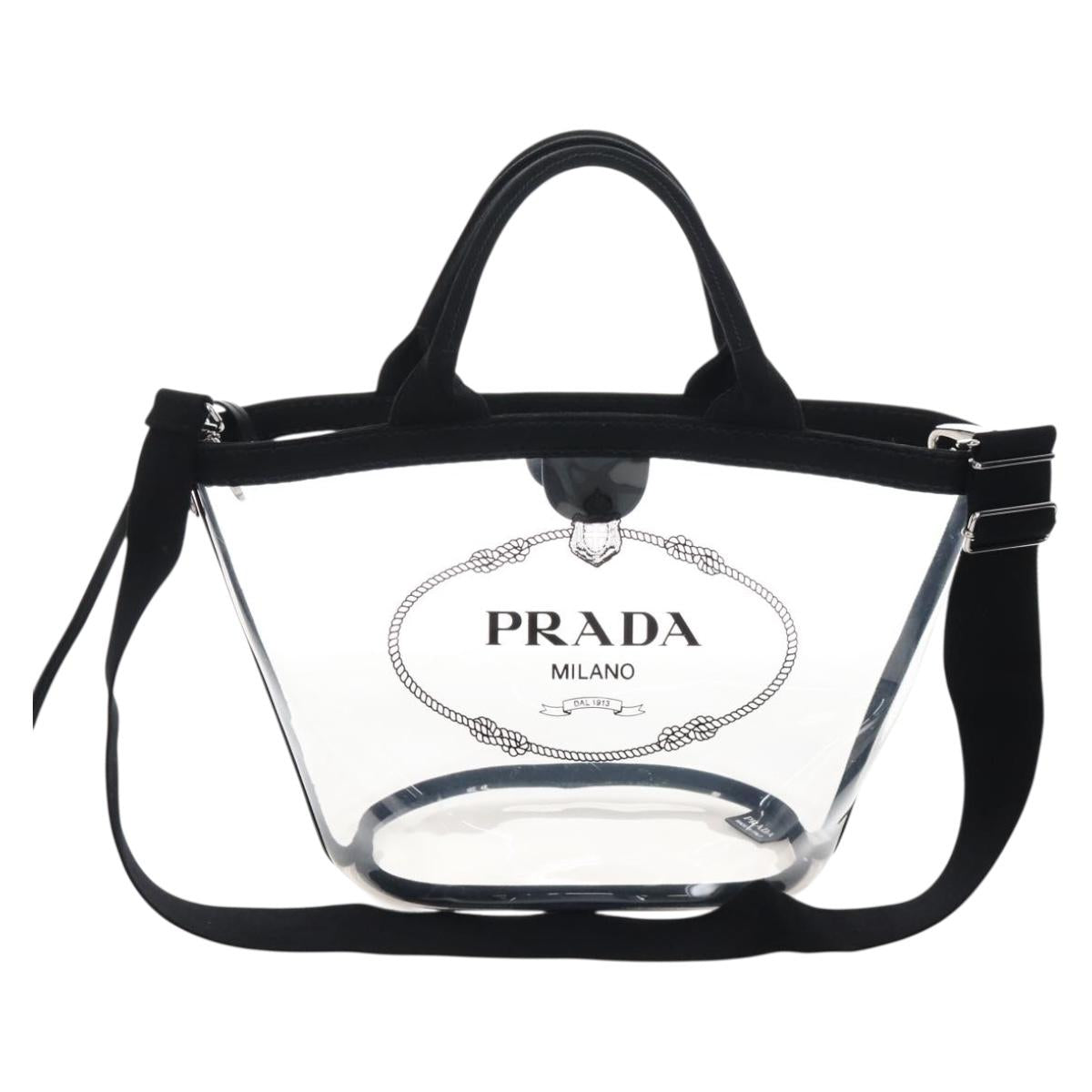 PRADA Hand Bag Vinyl 2way Black Silver Auth 209132A