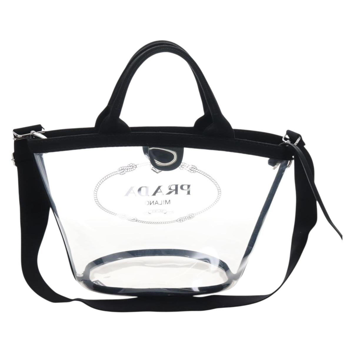 PRADA Hand Bag Vinyl 2way Black Silver Auth 209132A