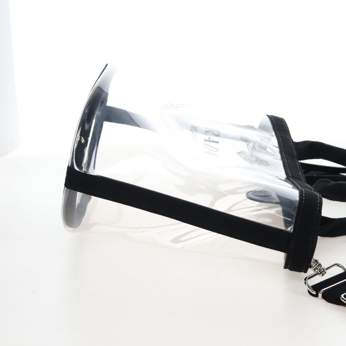 PRADA Hand Bag Vinyl 2way Black Silver Auth 209132A
