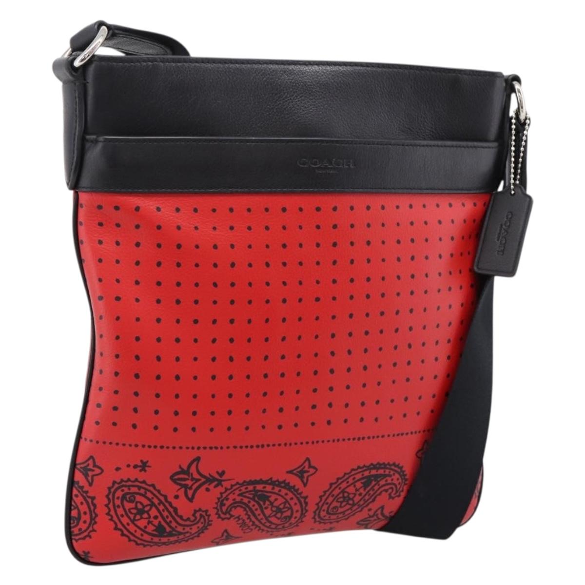 Coach Shoulder Bag Leather Red Silver Auth 209133A