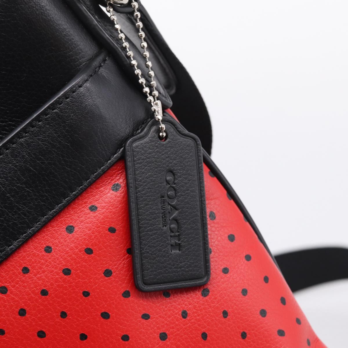 Coach Shoulder Bag Leather Red Silver Auth 209133A