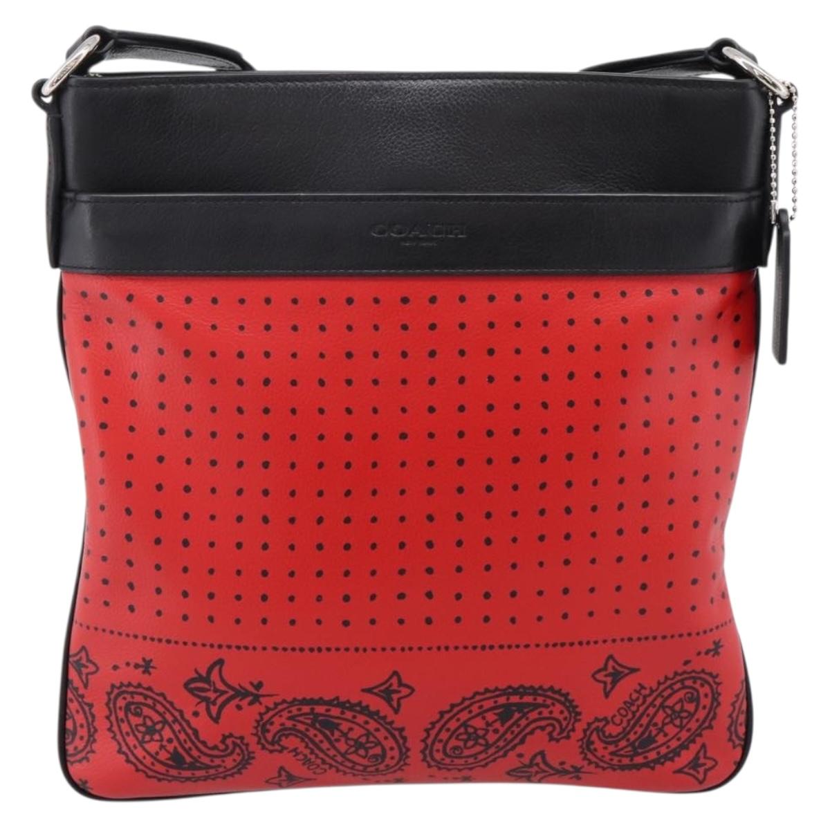 Coach Shoulder Bag Leather Red Silver Auth 209133A