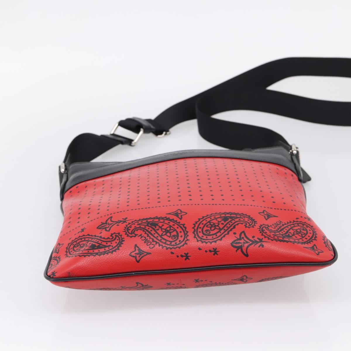 Coach Shoulder Bag Leather Red Silver Auth 209133A