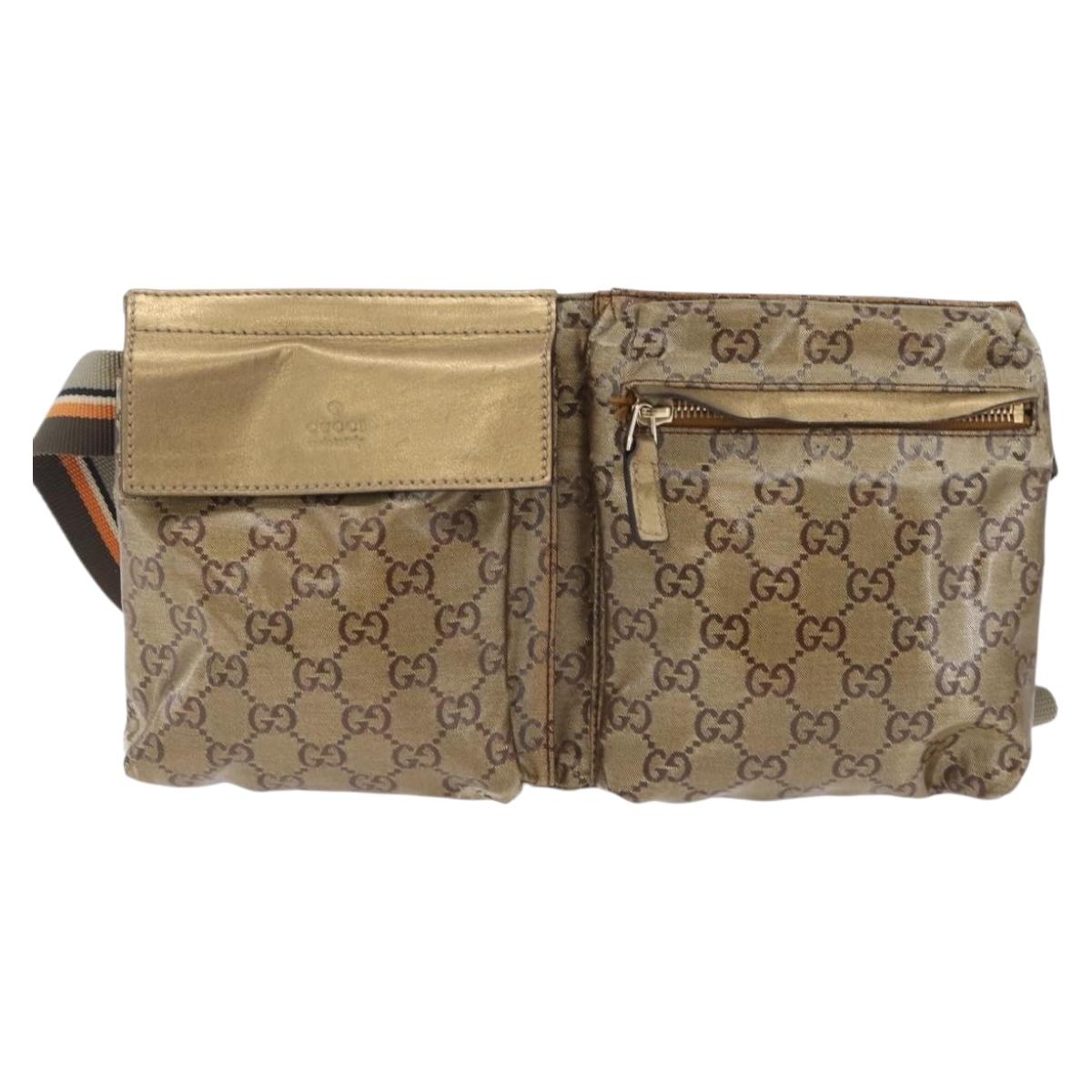 GUCCI GG Crystal Sherry Line Waist Bag PVC Gold 28566 Auth 209134