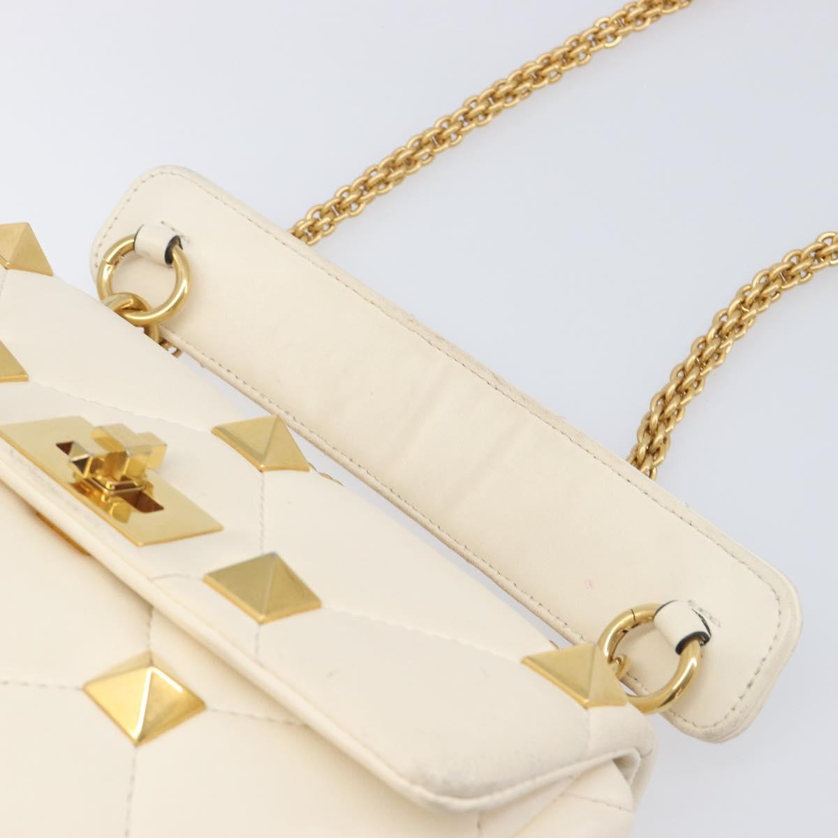 Valentino Roman Studs Hand Bag Leather 2way Ivory Gold Auth 209138A