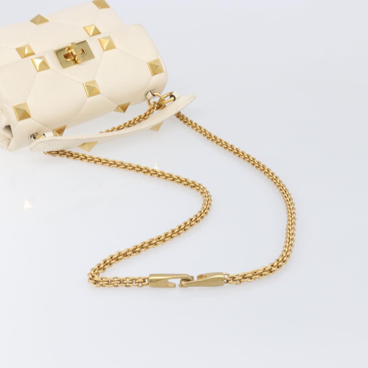 Valentino Roman Studs Hand Bag Leather 2way Ivory Gold Auth 209138A