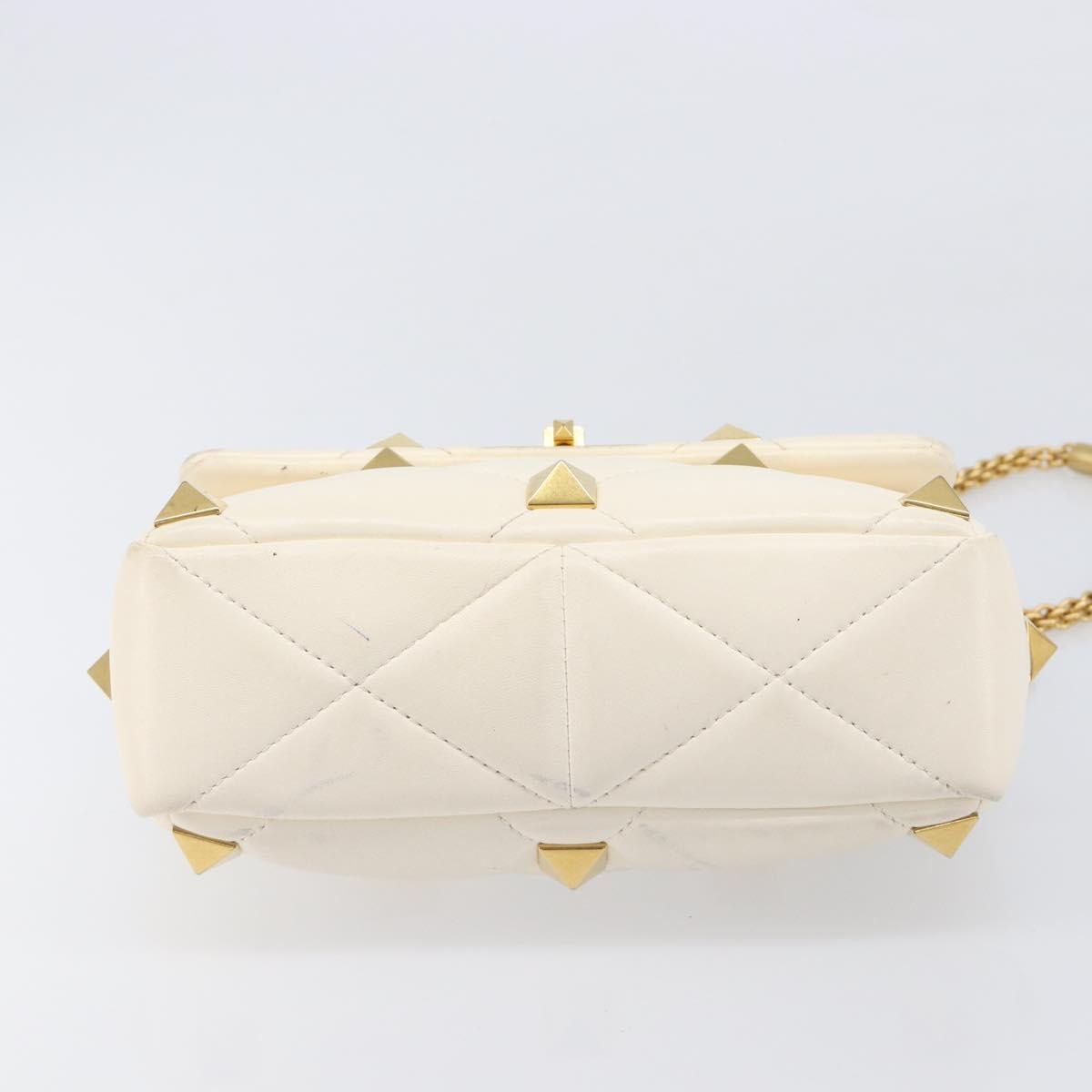 Valentino Roman Studs Hand Bag Leather 2way Ivory Gold Auth 209138A