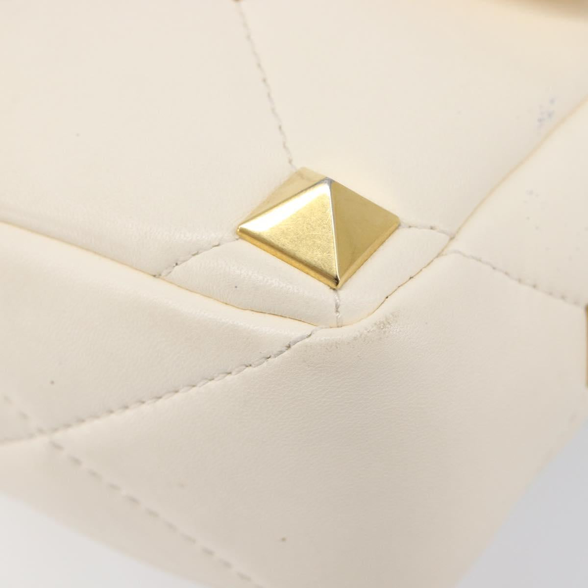 Valentino Roman Studs Hand Bag Leather 2way Ivory Gold Auth 209138A