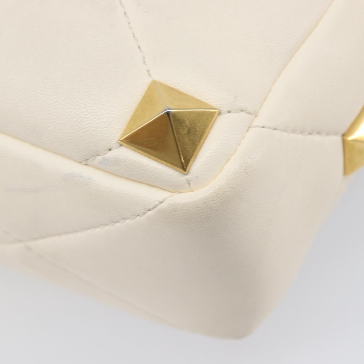 Valentino Roman Studs Hand Bag Leather 2way Ivory Gold Auth 209138A