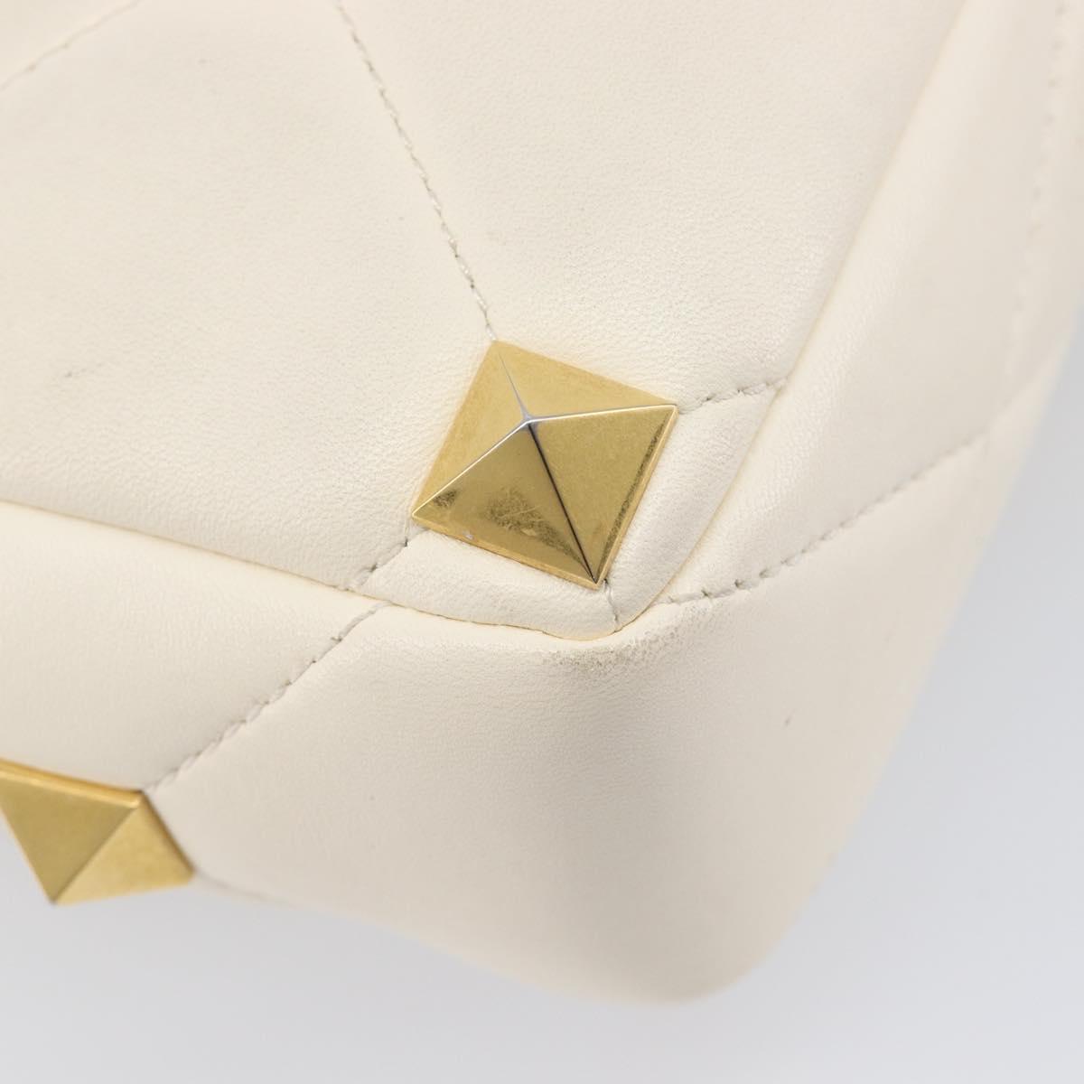 Valentino Roman Studs Hand Bag Leather 2way Ivory Gold Auth 209138A
