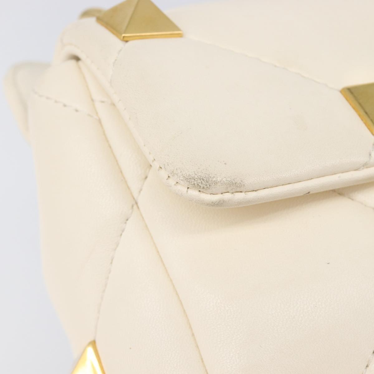 Valentino Roman Studs Hand Bag Leather 2way Ivory Gold Auth 209138A