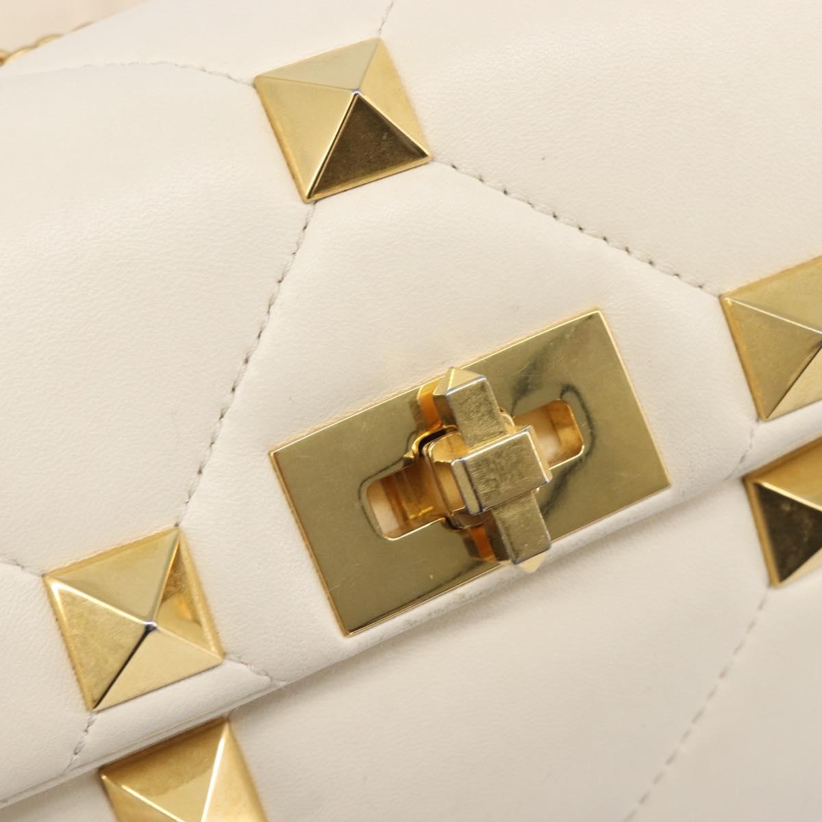Valentino Roman Studs Hand Bag Leather 2way Ivory Gold Auth 209138A