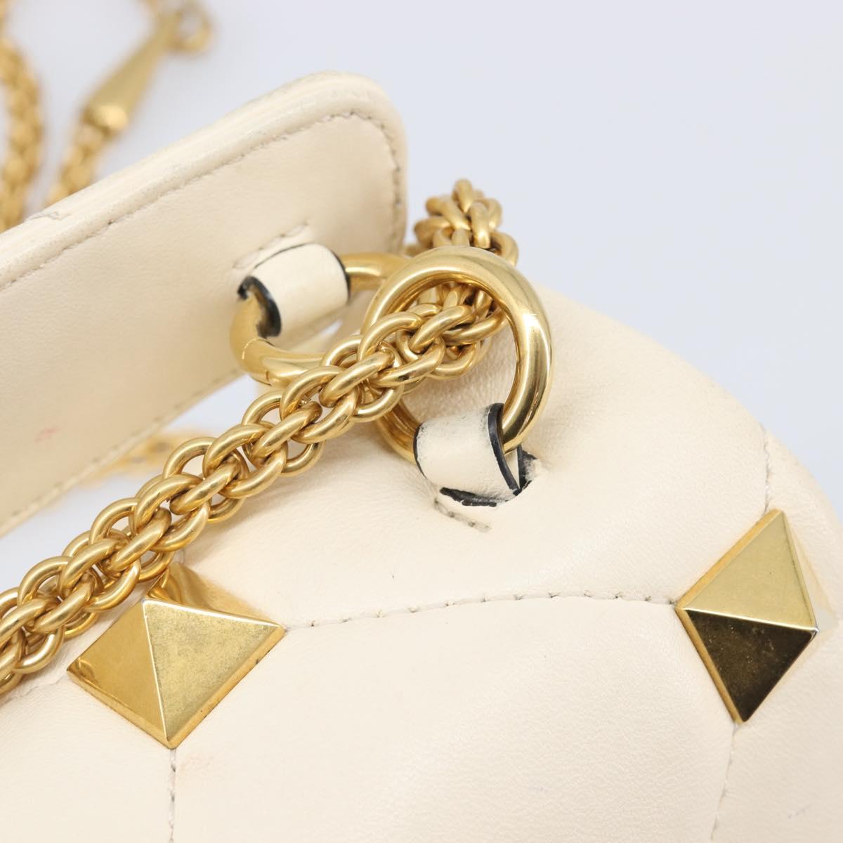 Valentino Roman Studs Hand Bag Leather 2way Ivory Gold Auth 209138A