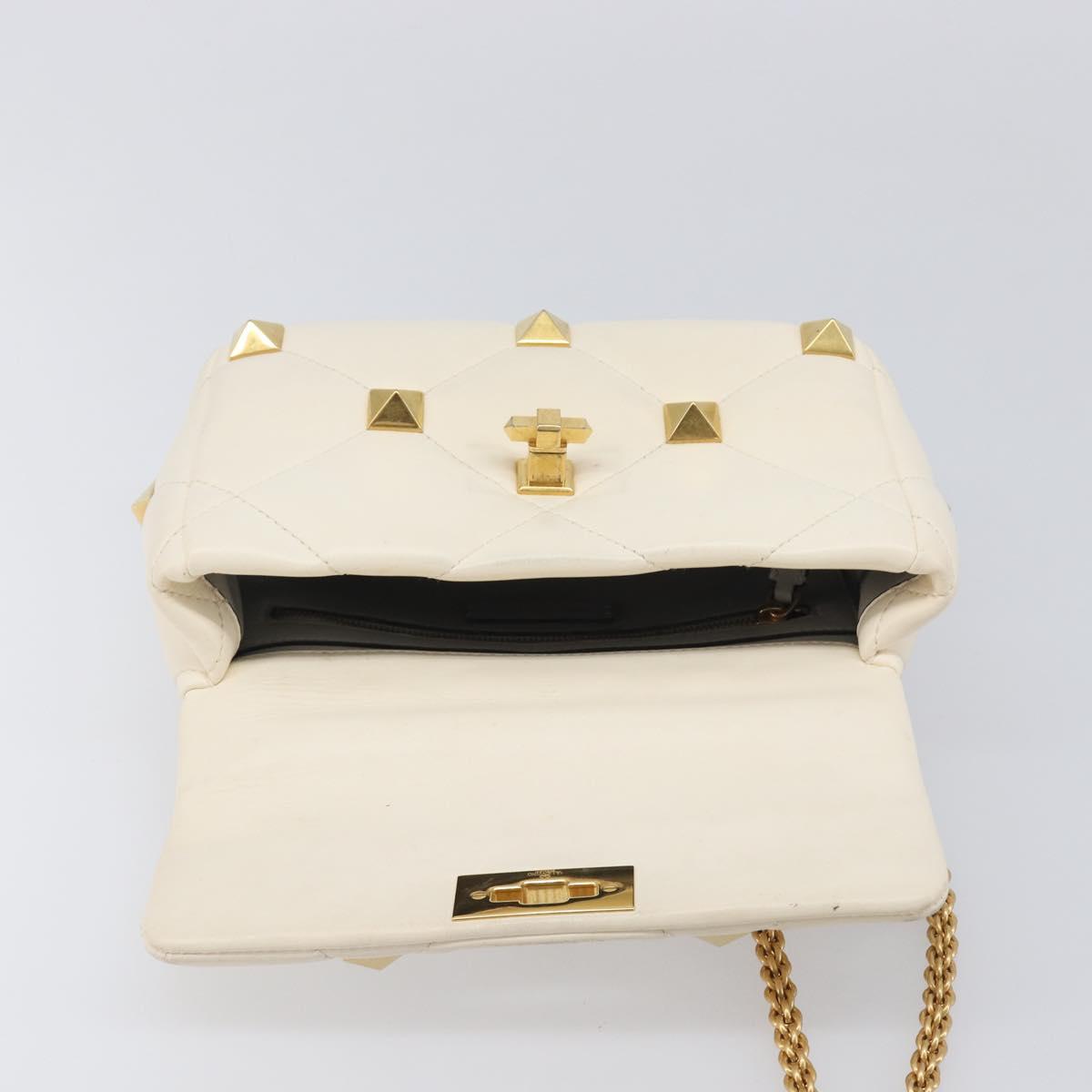 Valentino Roman Studs Hand Bag Leather 2way Ivory Gold Auth 209138A