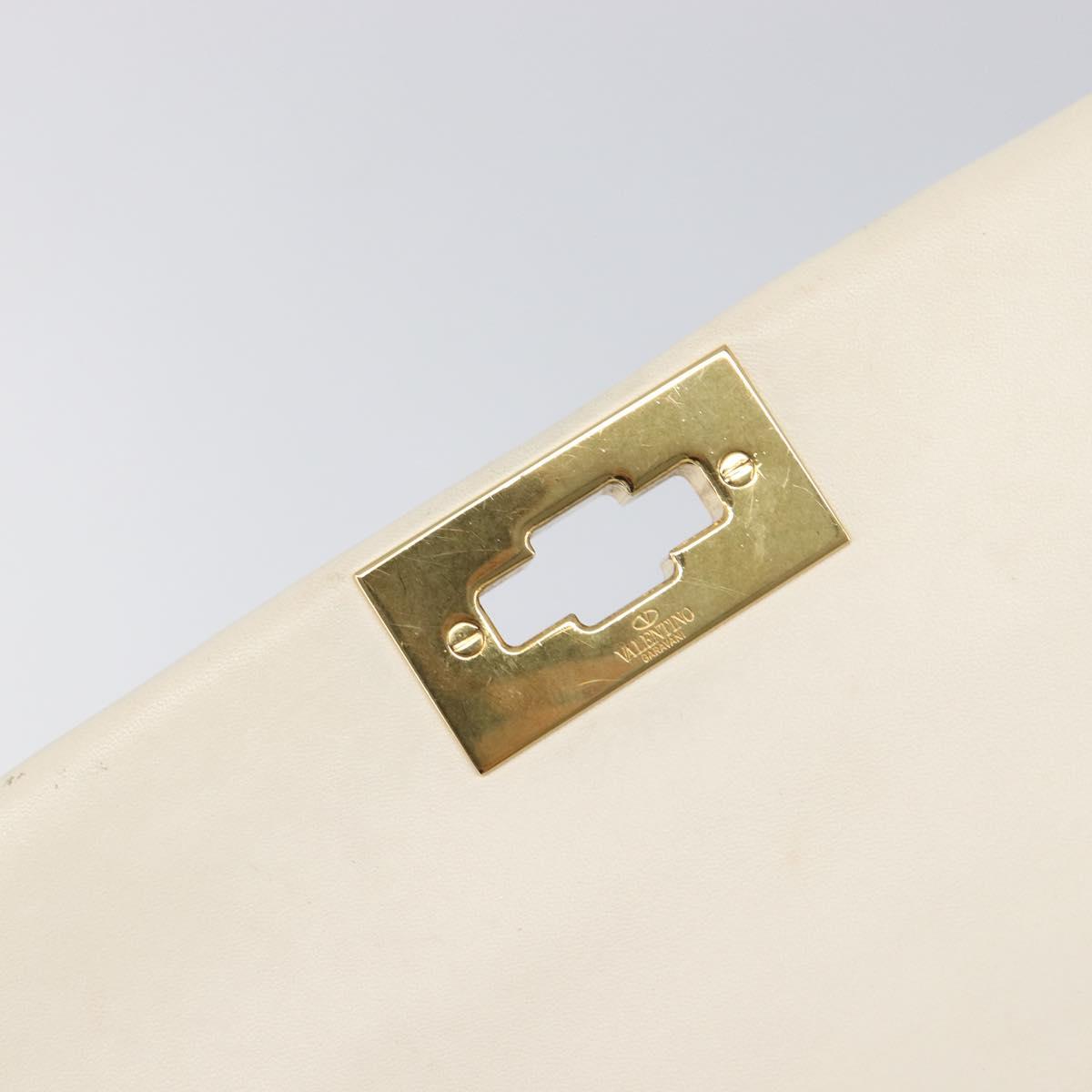 Valentino Roman Studs Hand Bag Leather 2way Ivory Gold Auth 209138A