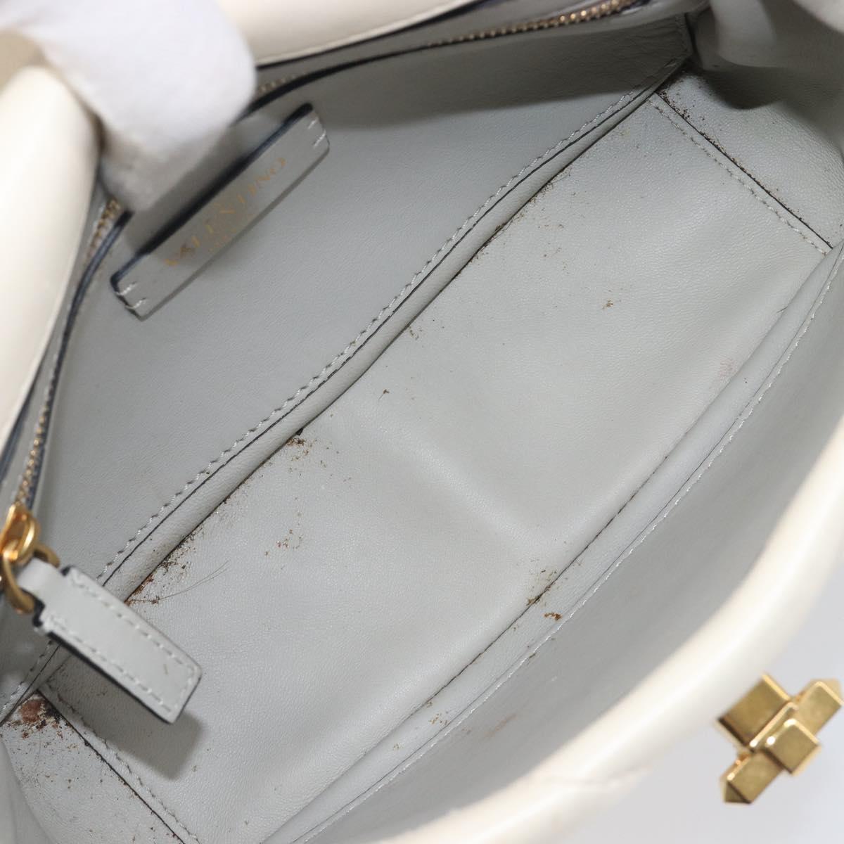 Valentino Roman Studs Hand Bag Leather 2way Ivory Gold Auth 209138A