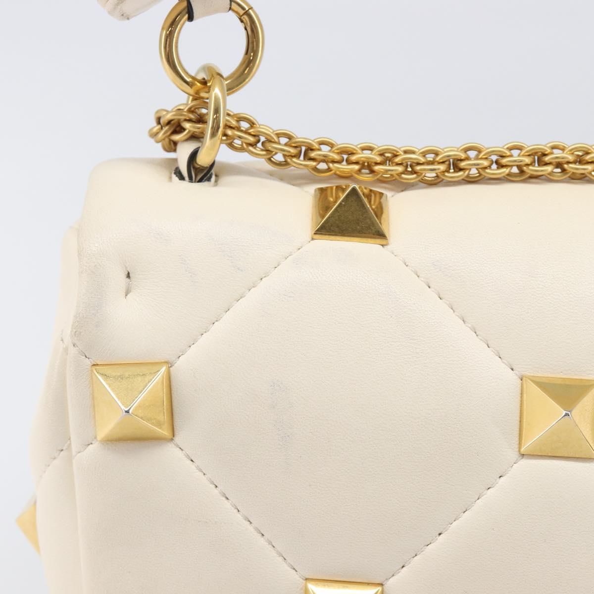 Valentino Roman Studs Hand Bag Leather 2way Ivory Gold Auth 209138A