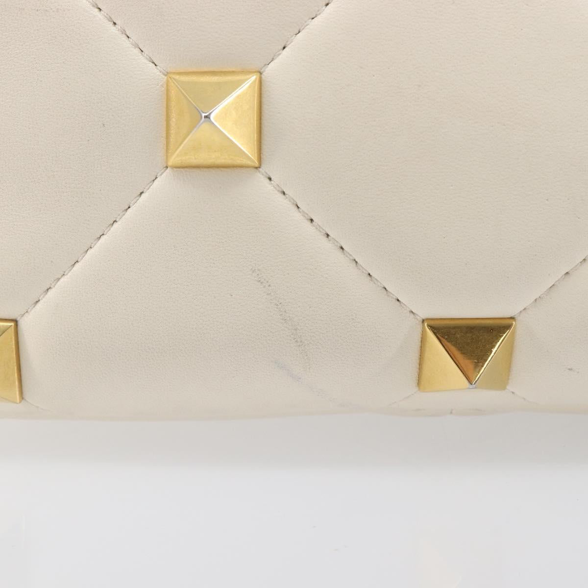 Valentino Roman Studs Hand Bag Leather 2way Ivory Gold Auth 209138A