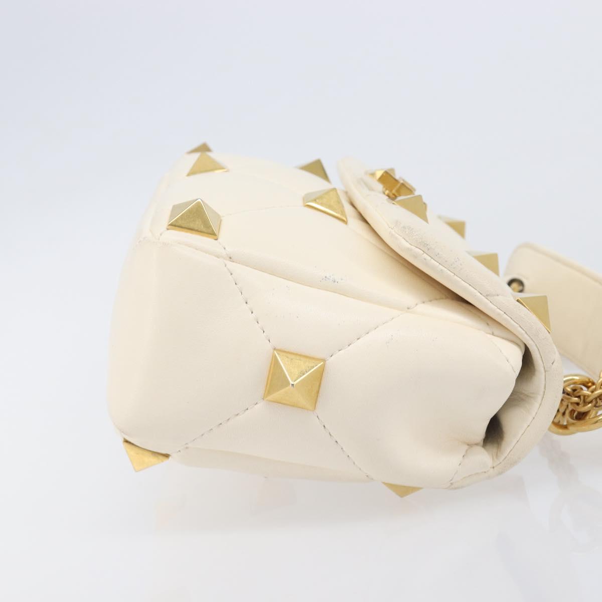 Valentino Roman Studs Hand Bag Leather 2way Ivory Gold Auth 209138A
