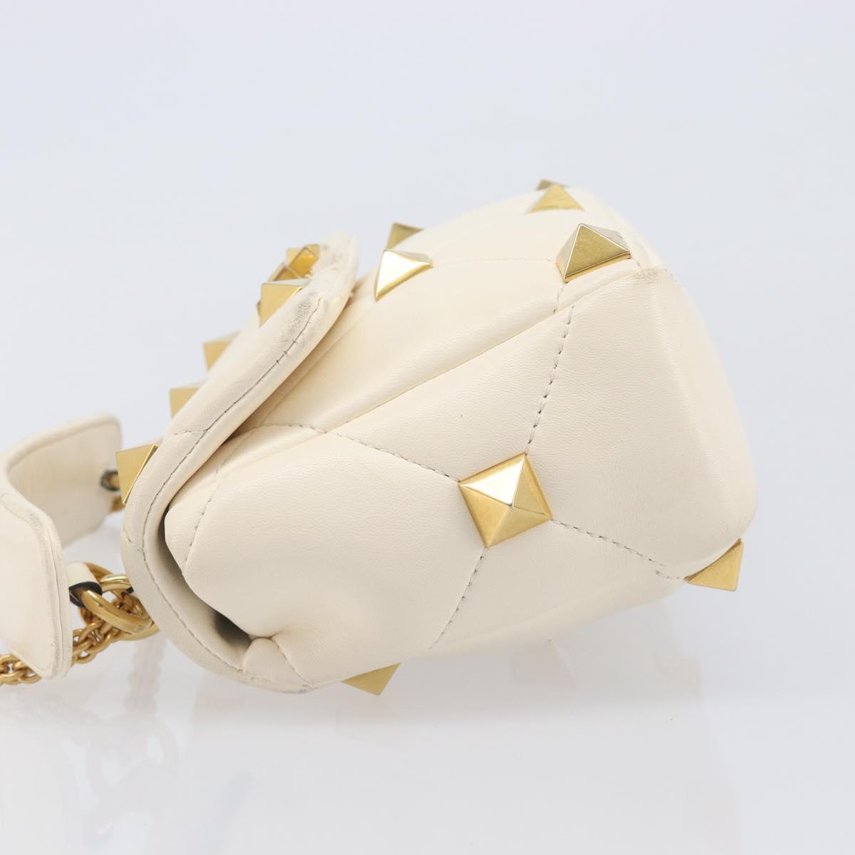Valentino Roman Studs Hand Bag Leather 2way Ivory Gold Auth 209138A