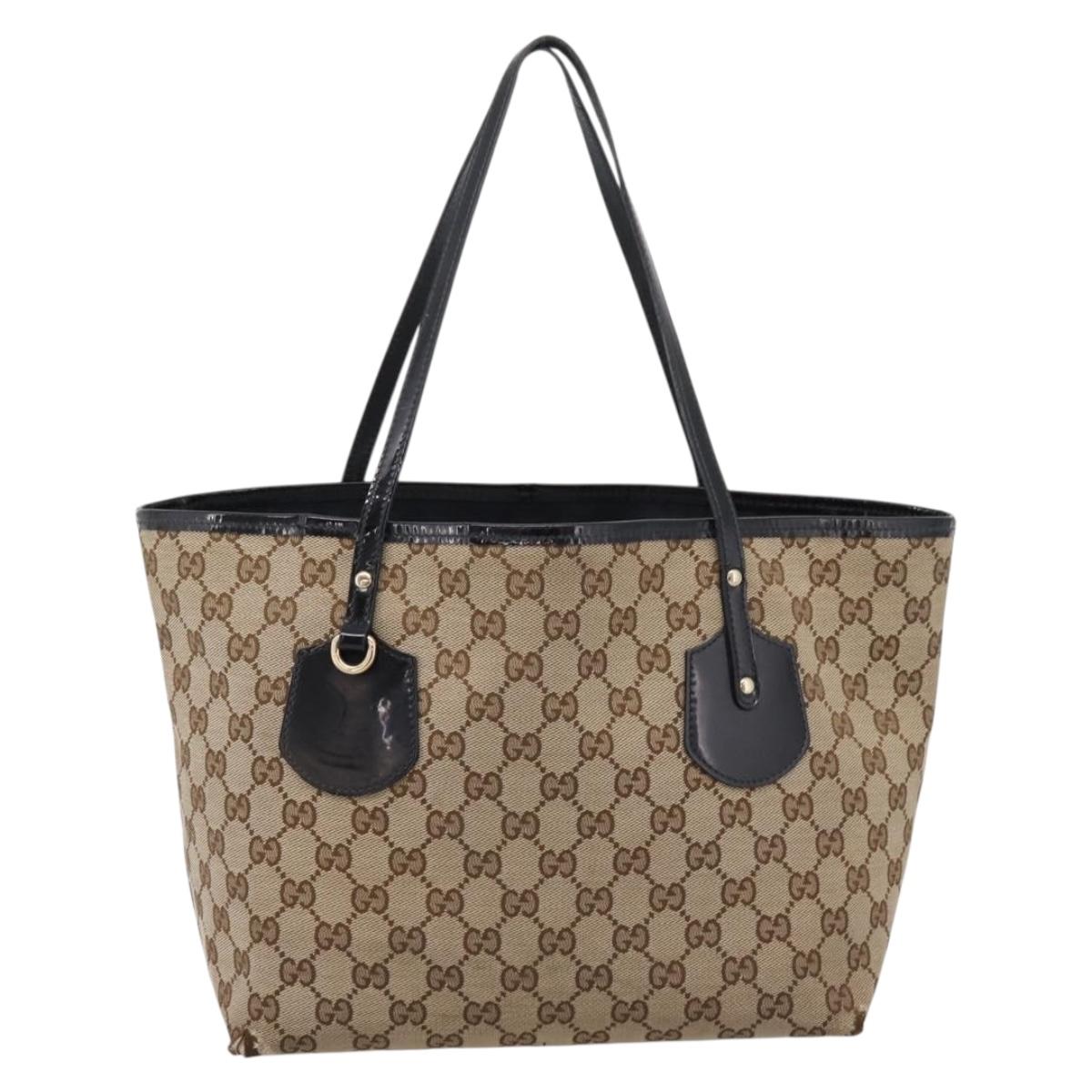 GUCCI GG Canvas Tote Bag Beige Gold Tone 211976 Auth 209147
