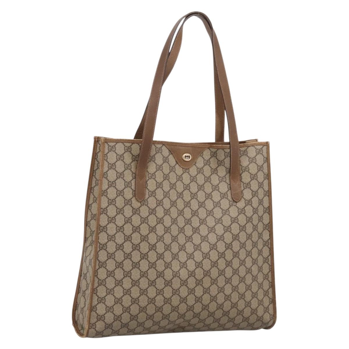 GUCCI GG Supreme Tote Bag PVC Beige Gold Tone 40 02 998 Auth 209148