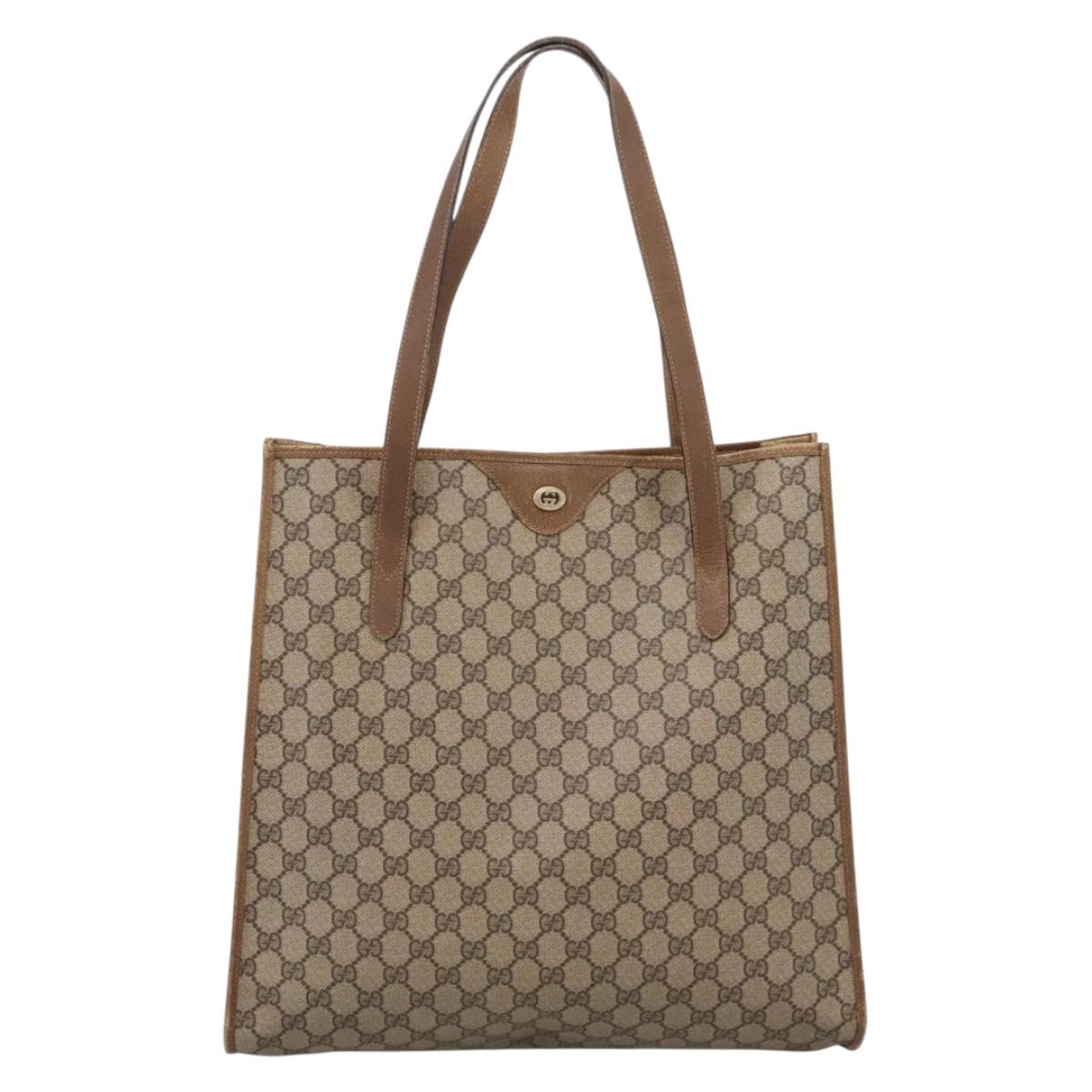 GUCCI GG Supreme Tote Bag PVC Beige Gold Tone 40 02 998 Auth 209148