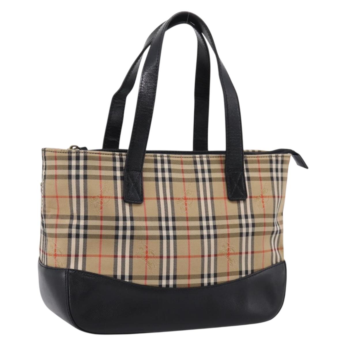 BURBERRY Nova Check Hand Bag Canvas Beige Black Auth 209153