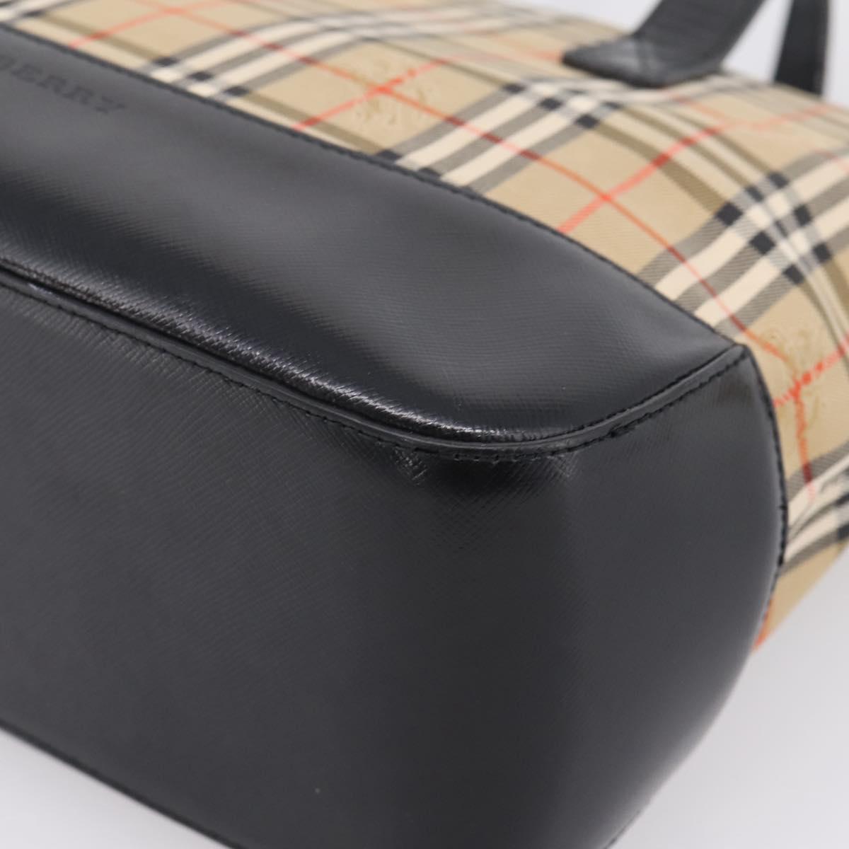 BURBERRY Nova Check Hand Bag Canvas Beige Black Auth 209153