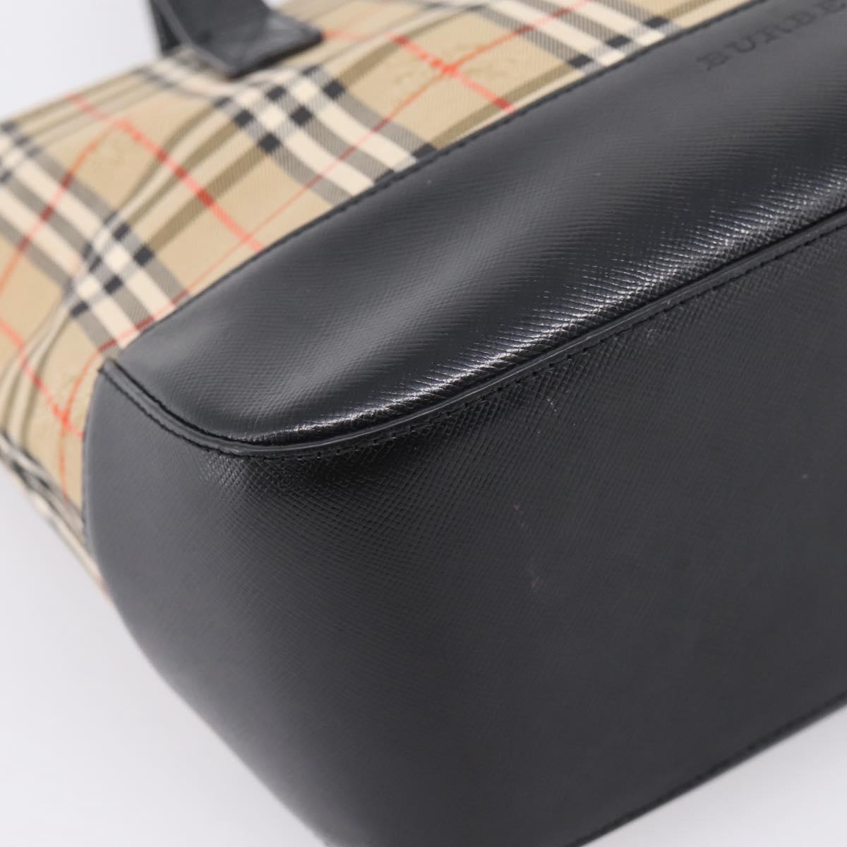 BURBERRY Nova Check Hand Bag Canvas Beige Black Auth 209153