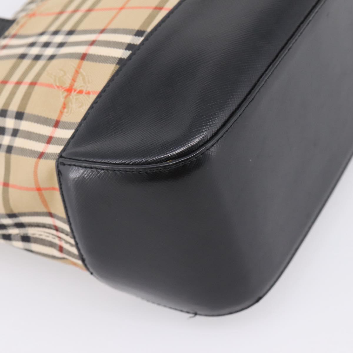 BURBERRY Nova Check Hand Bag Canvas Beige Black Auth 209153