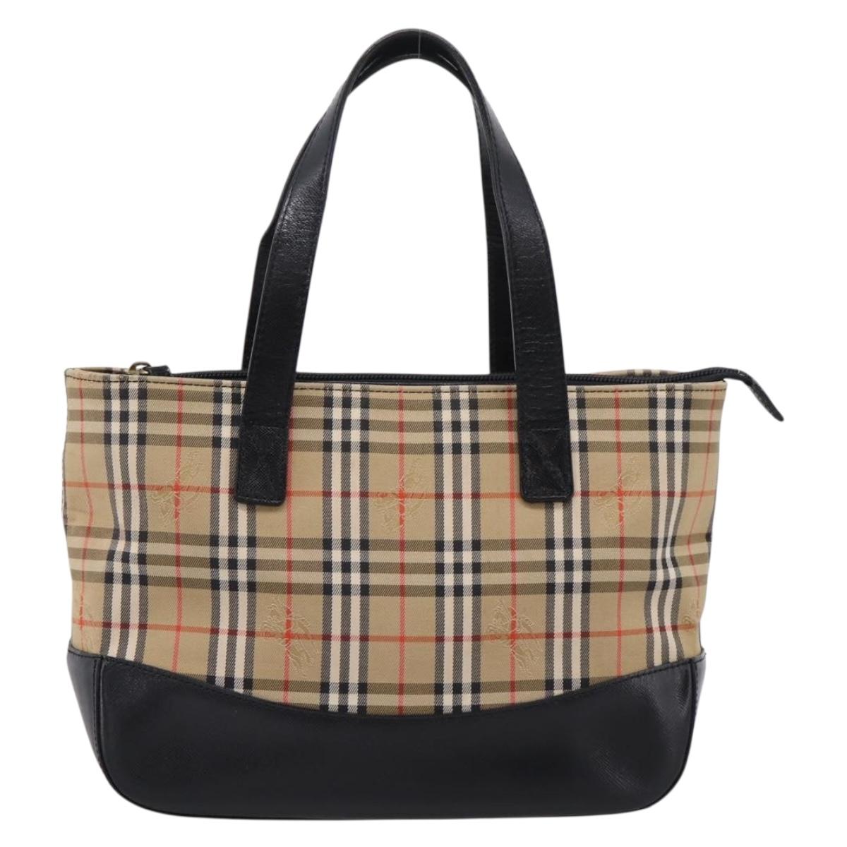 BURBERRY Nova Check Hand Bag Canvas Beige Black Auth 209153