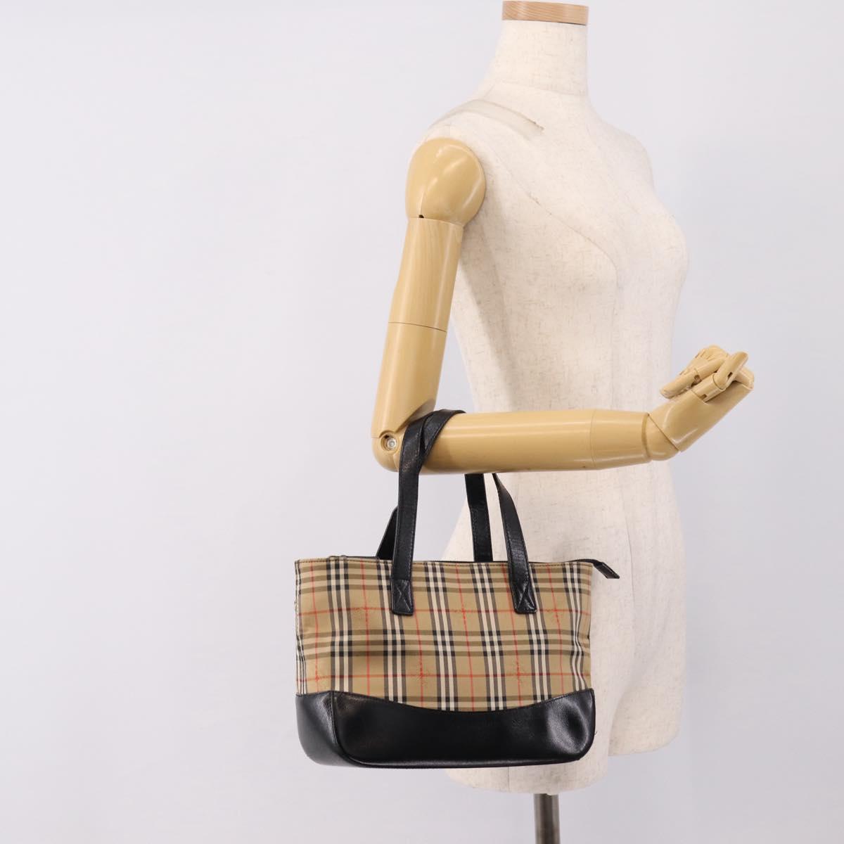 BURBERRY Nova Check Hand Bag Canvas Beige Black Auth 209153