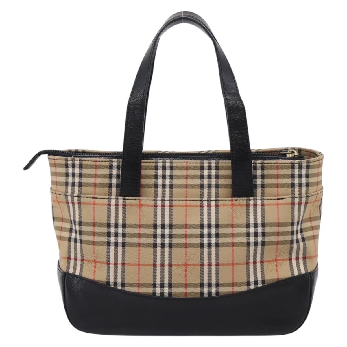 BURBERRY Nova Check Hand Bag Canvas Beige Black Auth 209153