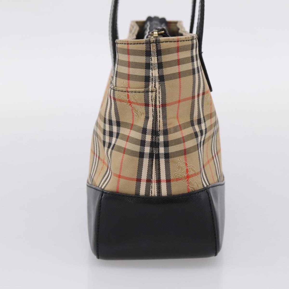 BURBERRY Nova Check Hand Bag Canvas Beige Black Auth 209153