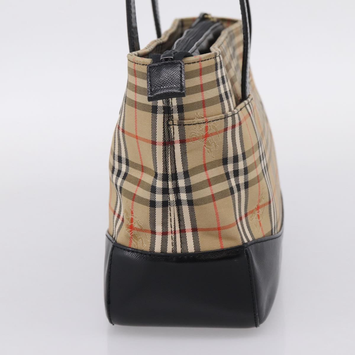 BURBERRY Nova Check Hand Bag Canvas Beige Black Auth 209153