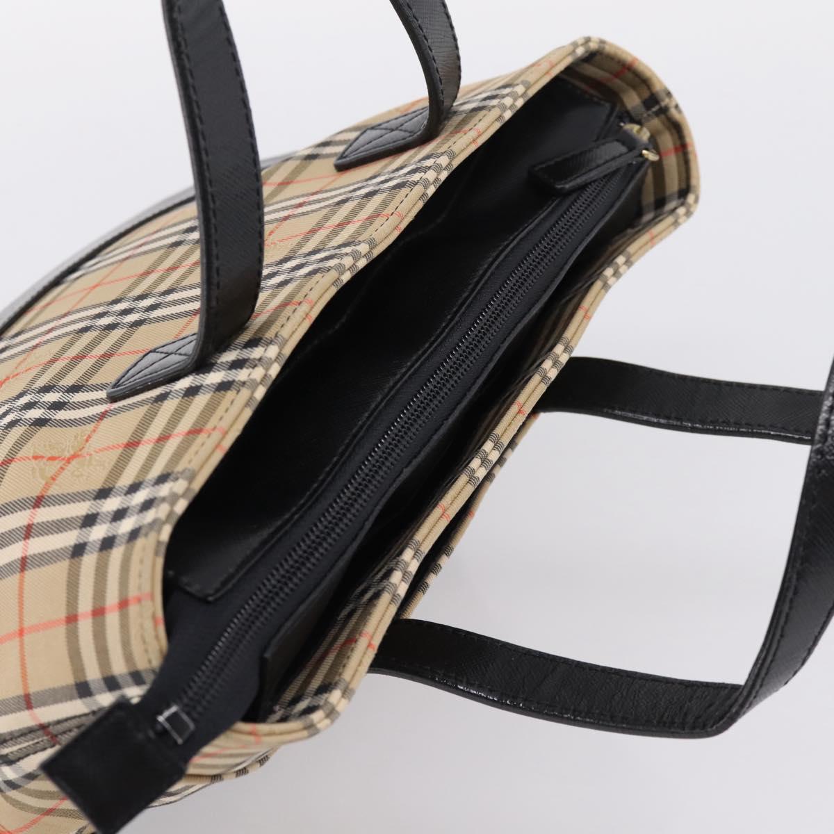 BURBERRY Nova Check Hand Bag Canvas Beige Black Auth 209153