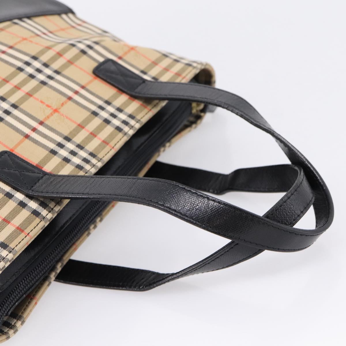 BURBERRY Nova Check Hand Bag Canvas Beige Black Auth 209153